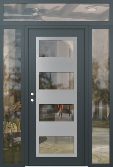 Diamond C2 64" x 96" anthracite/anthracite clear Glass Panel stainless steel RHI with 2 Sidelites and Transom clear Glass