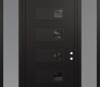 Modern Steel Front Door Diamond D2 68" x 96" black/black mirrored Glass Panel black LHI with 2 Sidelites and Transom frosted Glass