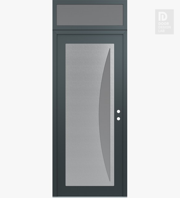 Modern Steel Front Door Diamond C13 36" x 96" anthracite/anthracite frosted Glass Panel stainless steel LHI with Transom frosted Glass