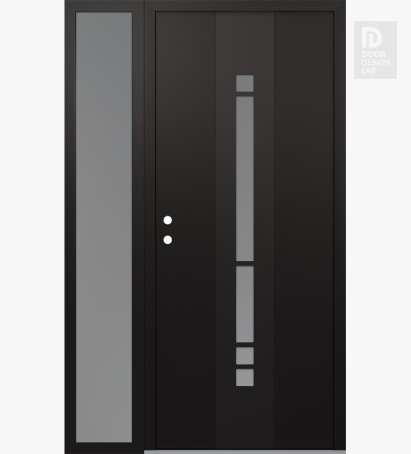 Modern Steel Front Door DIAMOND A3 50" X 80" BLACK/WHITE FROSTED GLASS PANEL BLACK RHI WITH SIDELITE FROSTED GLASS
