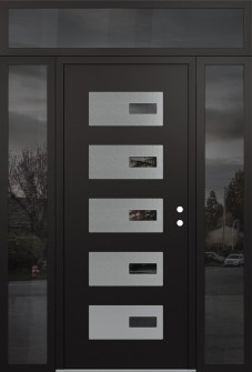 Diamond D7 60" x 96" black/black mirrored Glass Panel stainless steel LHI with 2 Sidelites and Transom mirrored Glass