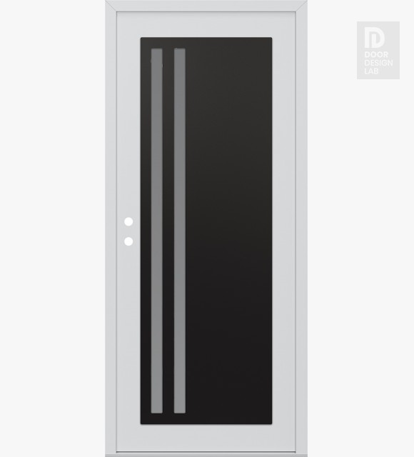 Modern Steel Front Door Diamond C6 36" x 80" white/white frosted Glass Panel black RHI
