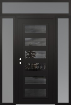 Diamond C9 68" x 96" black/black mirrored Glass Panel black RHI with 2 Sidelites and Transom frosted Glass