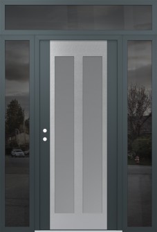 Diamond C14 60" x 96" anthracite/anthracite frosted Glass Panel stainless steel RHI with 2 Sidelites and Transom mirrored Glass