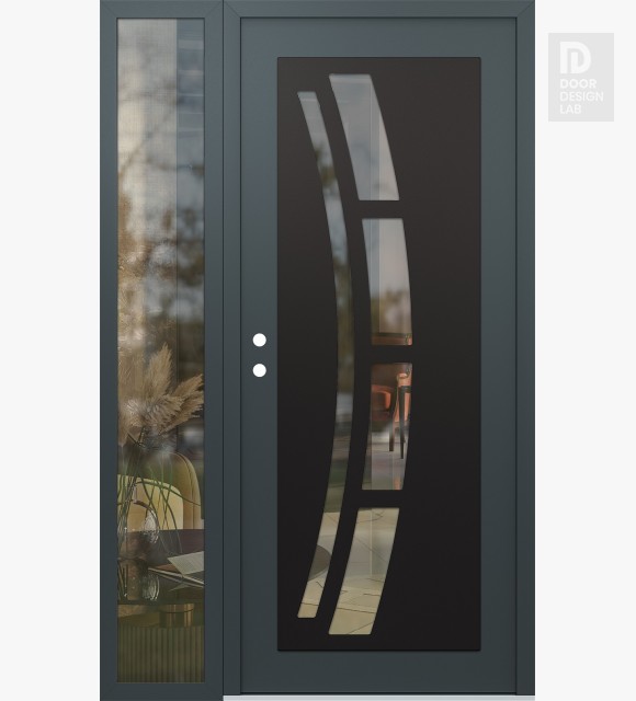 Modern Steel Front Door Diamond C12 52" x 80" anthracite/anthracite clear Glass Panel black RHI with Sidelite clear Glass