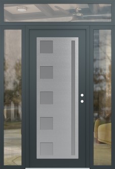 Diamond C3 64" x 96" anthracite/anthracite frosted Glass Panel stainless steel LHI with 2 Sidelites and Transom clear Glass