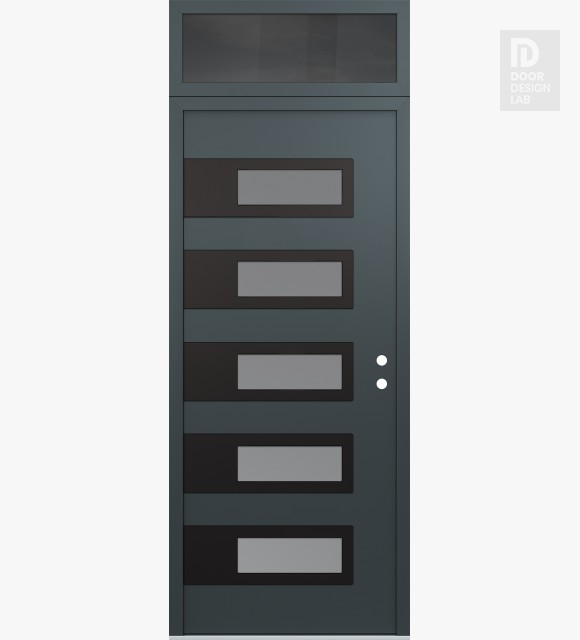 Modern Steel Front Door Diamond D3 36" x 96" anthracite/anthracite frosted Glass Panel black LHI with Transom mirrored Glass