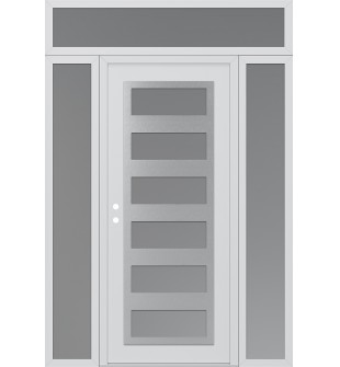 Diamond C9 64" x 96" white/white frosted Glass Panel stainless steel RHI with 2 Sidelites and Transom frosted Glass