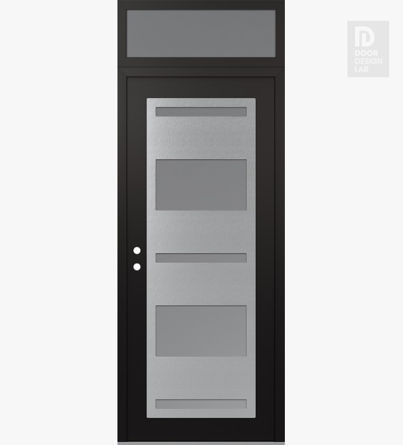 Modern Steel Front Door Diamond C10 36" x 96" black/white frosted Glass Panel stainless steel RHI with Transom frosted Glass