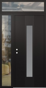 DIAMOND A1 48" X 96" BLACK/WHITE FROSTED GLASS PANEL BLACK RHI WITH SIDELITE AND TRANSOM CLEAR GLASS