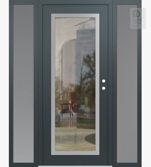 Modern Steel Front Door Diamond C1 68" x 80" anthracite/anthracite clear Glass Panel stainless steel LHI with 2 Sidelites frosted Glass