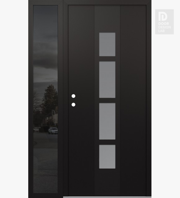Modern Steel Front Door DIAMOND A10 50" X 80" BLACK/WHITE FROSTED GLASS PANEL BLACK RHI WITH SIDELITE MIRRORED GLASS