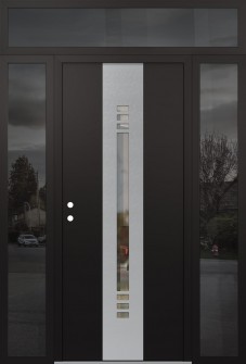 DIAMOND A5 68" X 96" BLACK/BLACK CLEAR GLASS PANEL STAINLESS STEEL RHI WITH 2 SIDELITES AND TRANSOM MIRRORED GLASS