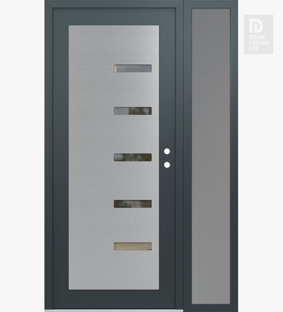Modern Steel Front Door Diamond C8 52" x 80" anthracite/anthracite clear Glass Panel stainless steel LHI with Sidelite frosted Glass
