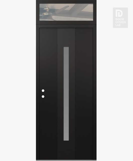Modern Steel Front Door DIAMOND A2 36" X 96" BLACK/WHITE FROSTED GLASS PANEL BLACK RHI WITH TRANSOM CLEAR GLASS