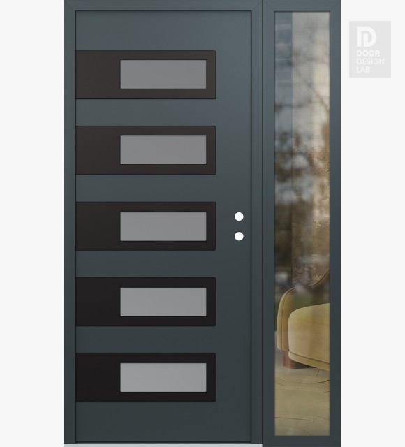 Modern Steel Front Door Diamond D3 48" x 80" anthracite/anthracite frosted Glass Panel black LHI with Sidelite clear Glass
