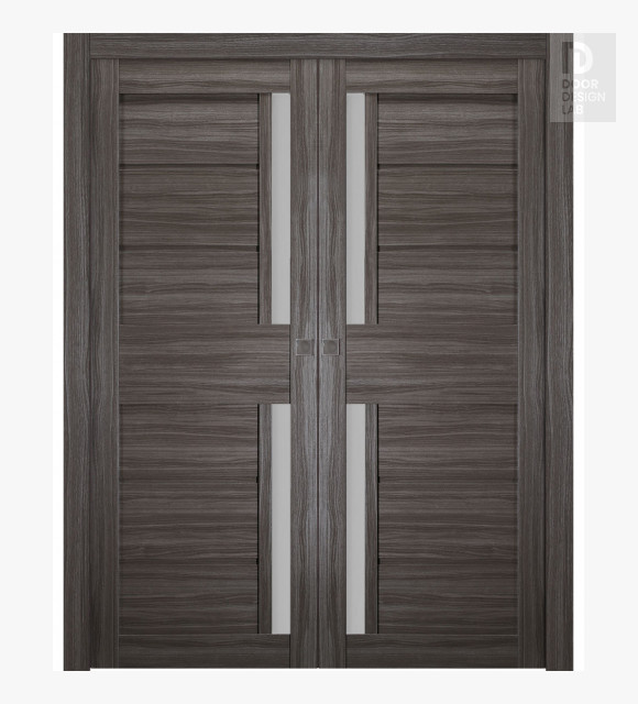 Esta Vetro Gray Oak Double pocket doors