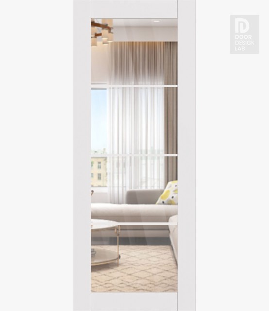 DOOR SLAB SMART PRO 4 LITE CLEAR VETRO POLAR WHITE 36" X 84" X 1 3/4" TEMPERED CLEAR GLASS