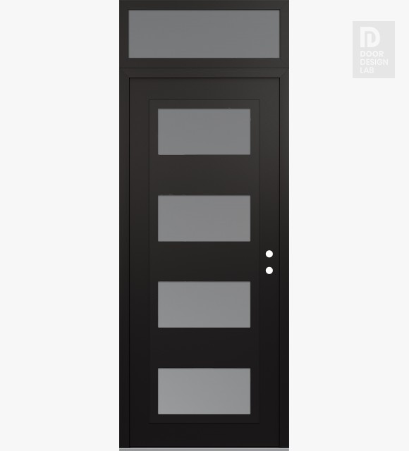 Modern Steel Front Door Diamond C2 36" x 96" black/white frosted Glass Panel black LHI with Transom frosted Glass