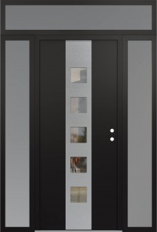 DIAMOND A13 68" X 96" BLACK/BLACK CLEAR GLASS PANEL STAINLESS STEEL LHI WITH 2 SIDELITES AND TRANSOM FROSTED GLASS