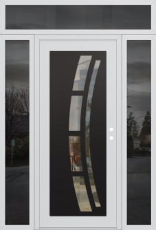Diamond C12 64" x 96" white/white clear Glass Panel black LHI with 2 Sidelites and Transom mirrored Glass