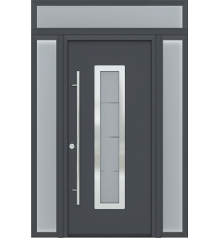 MODERN FRONT STEEL DOOR WITH SIDELITES AND TRANSOM ARGOS ANTRACIT/WHITE 61 1/16" X 95 11/16" RHI