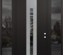 Modern Steel Front Door DIAMOND A4 64" X 96" BLACK/BLACK MIRRORED GLASS PANEL STAINLESS STEEL LHI WITH 2 SIDELITES AND TRANSOM MIRRORED GLASS