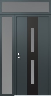 DIAMOND A6 52" X 96" ANTHRACITE/ANTHRACITE FROSTED GLASS PANEL BLACK RHI WITH SIDELITE AND TRANSOM FROSTED GLASS