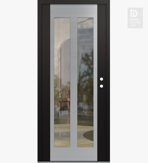 Modern Steel Front Door Diamond C14 36" x 80" black/black clear Glass Panel stainless steel LHI