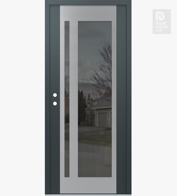 Modern Steel Front Door Diamond C15 36" x 80" anthracite/anthracite mirrored Glass Panel stainless steel RHI