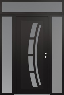 Diamond C12 60" x 96" black/white frosted Glass Panel black LHI with 2 Sidelites and Transom frosted Glass