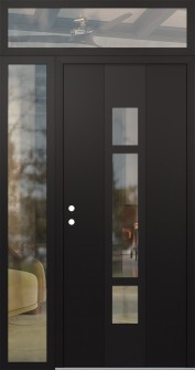 DIAMOND A9 52" X 96" BLACK/BLACK CLEAR GLASS PANEL BLACK RHI WITH SIDELITE AND TRANSOM CLEAR GLASS