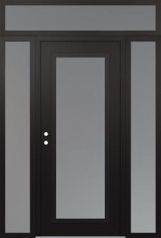Diamond C1 68" x 96" black/white frosted Glass Panel black RHI with 2 Sidelites and Transom frosted Glass
