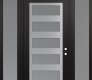 Modern Steel Front Door Diamond C9 68" x 96" black/white frosted Glass Panel stainless steel LHI with 2 Sidelites and Transom frosted Glass