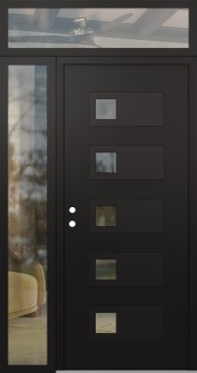 Diamond D2 52" x 96" black/black clear Glass Panel black RHI with Sidelite and Transom clear Glass