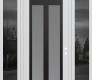 Modern Steel Front Door Diamond C14 64" x 96" white/white frosted Glass Panel black LHI with 2 Sidelites and Transom mirrored Glass