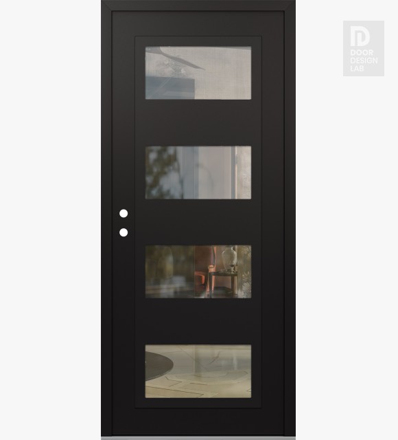 Modern Steel Front Door Diamond C2 36" x 80" black/black clear Glass Panel black RHI