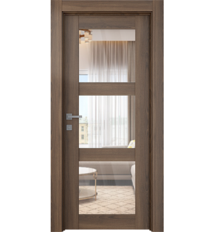 Avon 3 Lite Clear Vetro Pecan Nutwood Single Doors