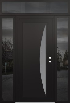 Diamond C13 60" x 96" black/white frosted Glass Panel black LHI with 2 Sidelites and Transom mirrored Glass