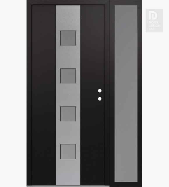Modern Steel Front Door DIAMOND A12 50" X 80" BLACK/WHITE FROSTED GLASS PANEL STAINLESS STEEL LHI WITH SIDELITE FROSTED GLASS
