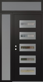 Diamond D4 48" x 96" black/black clear Glass Panel stainless steel RHI with Sidelite and Transom frosted Glass