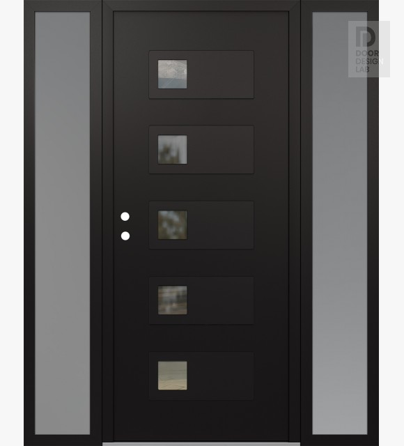 Modern Steel Front Door Diamond D2 68" x 80" black/black clear Glass Panel black RHI with 2 Sidelites frosted Glass