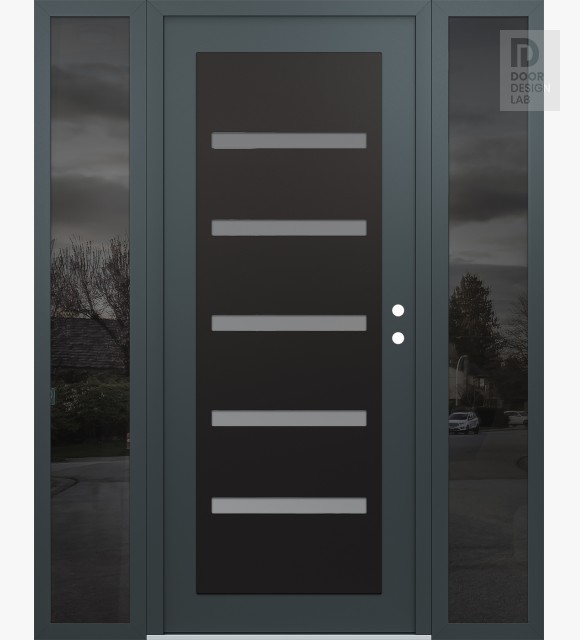 Modern Steel Front Door Diamond C7 60" x 80" anthracite/anthracite frosted Glass Panel black LHI with 2 Sidelites mirrored Glass