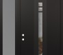 Modern Steel Front Door DIAMOND A4 48" X 96" BLACK/BLACK CLEAR GLASS PANEL BLACK RHI WITH SIDELITE AND TRANSOM FROSTED GLASS