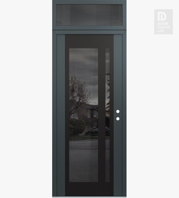 Modern Steel Front Door Diamond C15 36" x 96" anthracite/anthracite mirrored Glass Panel black LHI with Transom mirrored Glass