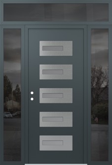 Diamond D6 60" x 96" anthracite/anthracite frosted Glass Panel stainless steel RHI with 2 Sidelites and Transom mirrored Glass