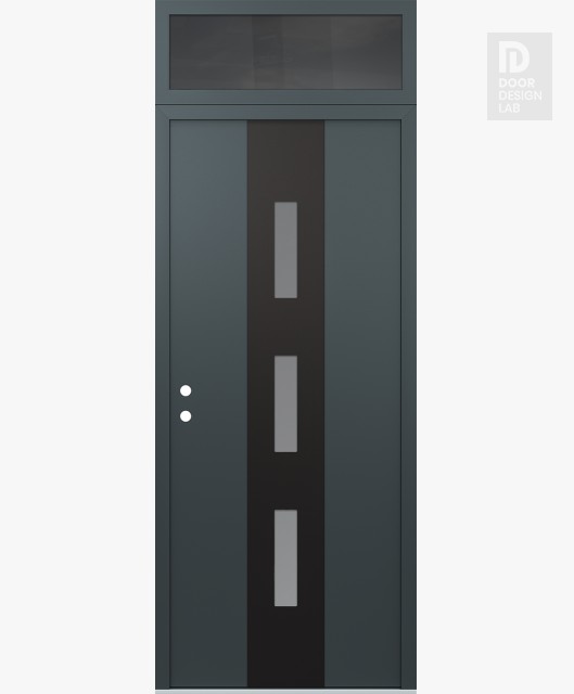 Modern Steel Front Door DIAMOND A7 36" X 96" ANTHRACITE/ANTHRACITE FROSTED GLASS PANEL BLACK RHI WITH TRANSOM MIRRORED GLASS