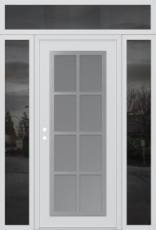 Diamond C16 68" x 96" white/white frosted Glass Panel stainless steel RHI with 2 Sidelites and Transom mirrored Glass