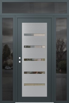 Diamond C7 68" x 96" anthracite/anthracite clear Glass Panel stainless steel RHI with 2 Sidelites and Transom mirrored Glass