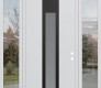 DIAMOND A1 60" X 96" BLACK/WHITE FROSTED GLASS PANEL BLACK RHI WITH 2 SIDELITES AND TRANSOM CLEAR GLASS